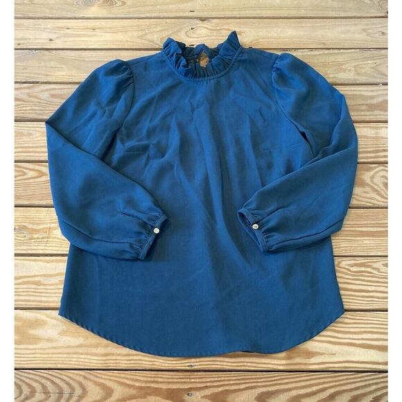 J. Crew Tops - J Crew Ruffle Neck Long Sleeve Blouse Size XS Women’s Teal